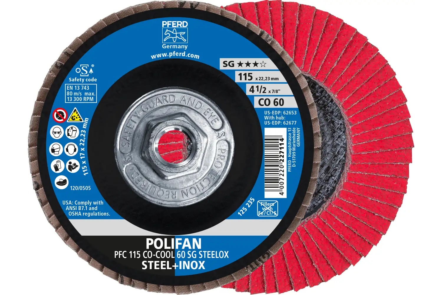 Picture of Pferd Flap Disc, 4-1/2" x 5/8-11, Co-Cool SG Steelox, 60 Grit, T29, Conical, Ceramic oxide